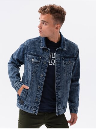 Tmavě modrá pánská džínová bunda Ombre Clothing