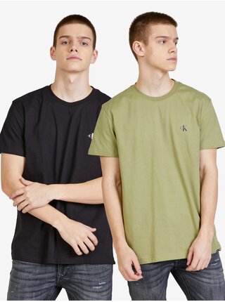 Sada dvou pánských basic triček v khaki a černé barvě Calvin Klein Jeans