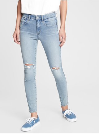 Modré dámské džíny GAP mid rise distressed universal jegging