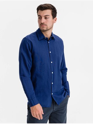Košeľa linen-cotton shirt Modrá