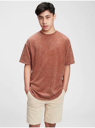 Hnědé klučičí dětské tričko teen curved hem t-shirt GAP