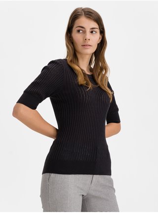 Sveter elbow sleeve pointelle sweater Čierna