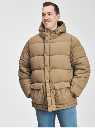 Béžová pánská bunda zimní s kapucí GAP