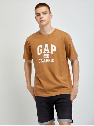 Hnědé pánské tričko logo GAP 1969 Classic organic