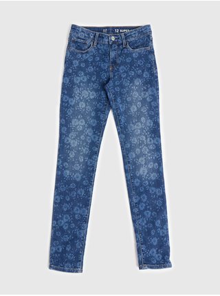 Tmavě modré holčičí květované slim fit džíny GAP