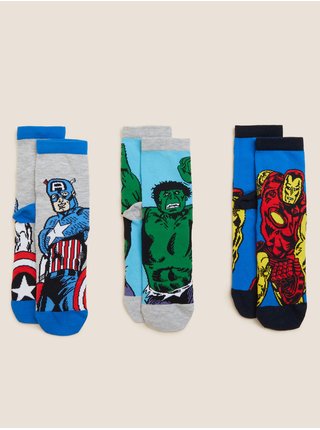 Sada tří klučičích párů ponožek v modré, zelené a šedé barvě Marks & Spencer Marvel™