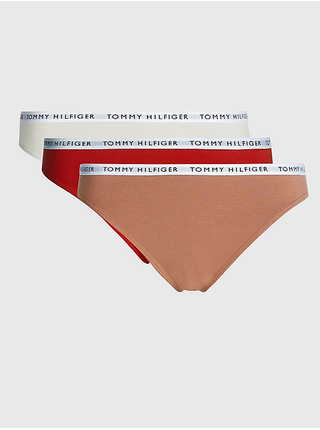 Sada tří dámských kalhotek v béžové, červené a hnědé barvě Tommy Hilfiger Underwear
