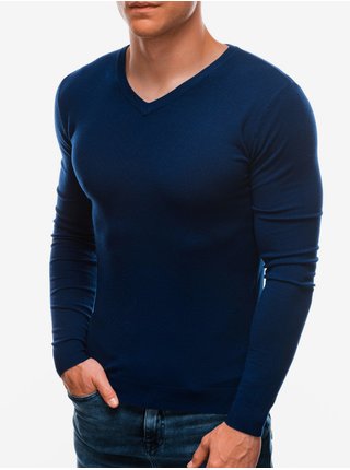 Tmavě modrý pánský basic svetr s véčkovým výstřihem Ombre Clothing