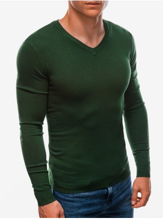 Tmavě zelený pánský basic svetr s véčkovým výstřihem Ombre Clothing