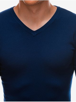 Tmavě modrý pánský basic svetr s véčkovým výstřihem Ombre Clothing