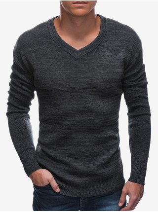 Černý pánský žíhaný svetr s véčkovým výstřihem Ombre Clothing