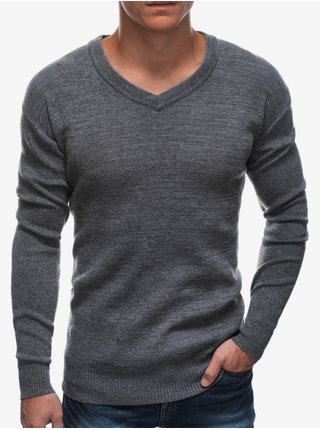 Šedý pánský žíhaný svetr s véčkovým výstřihem Ombre Clothing