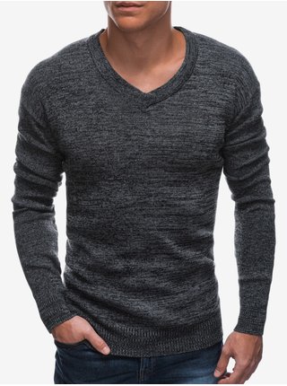 Tmavě šedý pánský žíhaný svetr s véčkovým výstřihem Ombre Clothing
