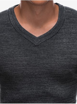 Černý pánský žíhaný svetr s véčkovým výstřihem Ombre Clothing