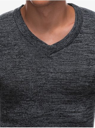 Tmavě šedý pánský žíhaný svetr s véčkovým výstřihem Ombre Clothing