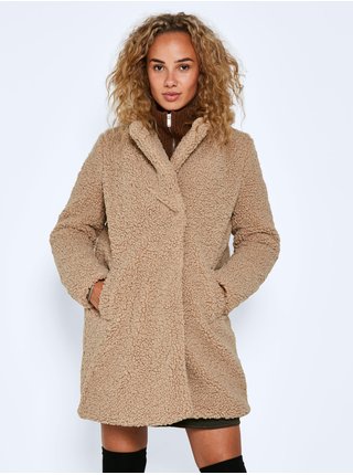Béžový zimní kabát z umělého kožíšku Noisy May Gabi