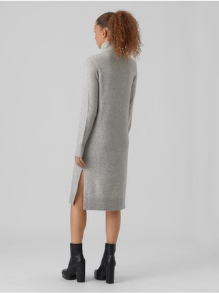 Světle šedé žíhané svetrové midišaty s rolákem VERO MODA New Wind