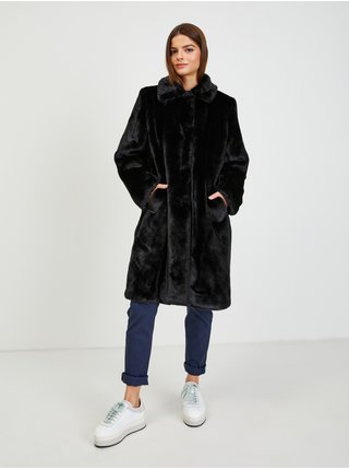 Čierny dámsky zimný kabát z umelej kožušiny Guess Angelica