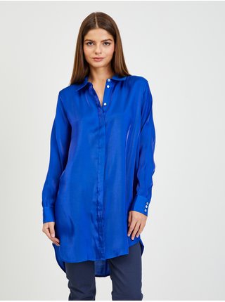 Tmavě modrá dámská saténová dlouhá košile JDY Paris