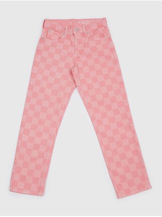 Růžové holčičí kostkované džínové kalhoty GAP 