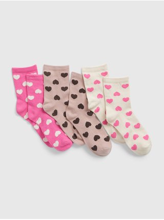 Sada tří párů holčičích vzorovaných ponožek v růžové a krémové barvě GAP 