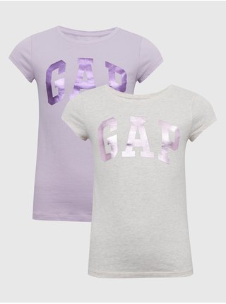Sada dvou holčičích triček v světle šedé a světle fialové barvě GAP 