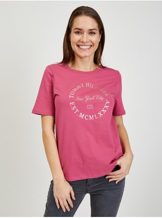 Tmavě růžové dámské tričko Tommy Hilfiger