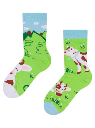 Modro-zelené dětské veselé ponožky Dedoles Šťastná kráva