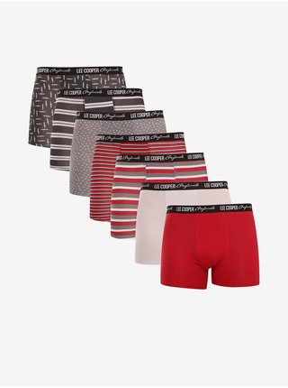 Sada sedmi pánských vzorovaných boxerek v červené, krémové a šedé barvě Lee Cooper