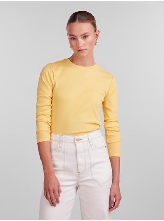 Žluté dámské basic tričko s dlouhým rukávem Pieces Ruka