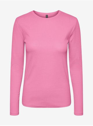 Růžové dámské basic tričko s dlouhým rukávem Pieces Ruka