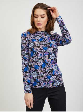 Fialovo-černé dámské květované tričko ORSAY