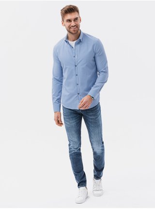 Modrá pánská kostkovaná košile Ombre Clothing 