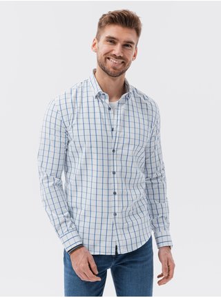 Modro-bílá pánská kostkovaná košile Ombre Clothing K637 
