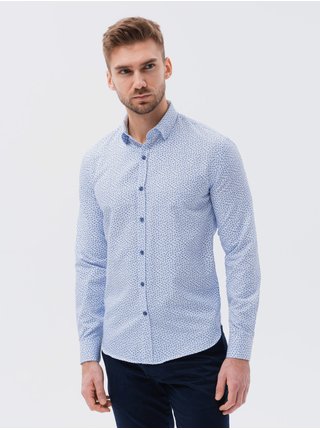 Bílo-modrá pánská vzorovaná košile Ombre Clothing K636 