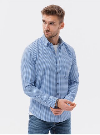 Bílo-modrá pánská kostkovaná košile Ombre Clothing K638 