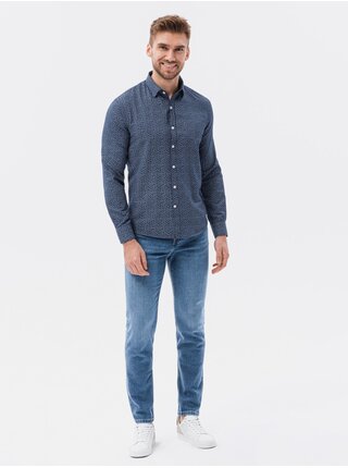 Tmavě modrá pánská vzorovaná košile Ombre Clothing K636 