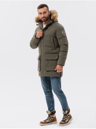 Khaki pánská zimní prošívaná bunda Ombre Clothing C554 