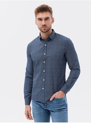 Tmavě modrá pánská vzorovaná košile Ombre Clothing K636 