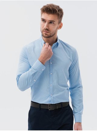 Světle modrá pánská vzorovaná košile Ombre Clothing K629