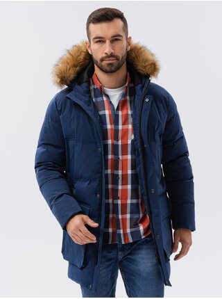 Tmavě modrá pánská zimní prošívaná bunda Ombre Clothing C554   