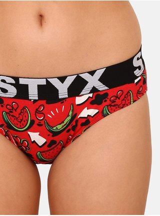 Černo-červené dámské vzorované kalhotky Styx art Melouny