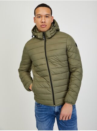 Khaki pánská prošívaná bunda s odepínací kapucí Tom Tailor Denim