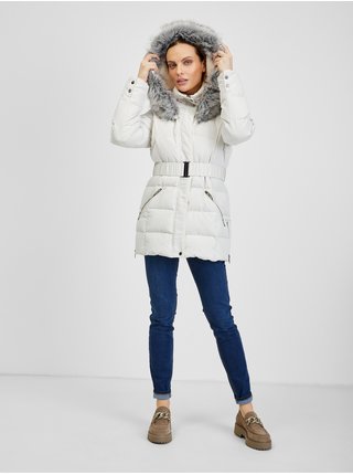 Krémová dámská zimní prošívaná bunda s páskem ORSAY 