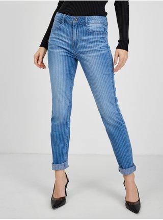 Modré dámské pruhované slim fit džíny ORSAY  