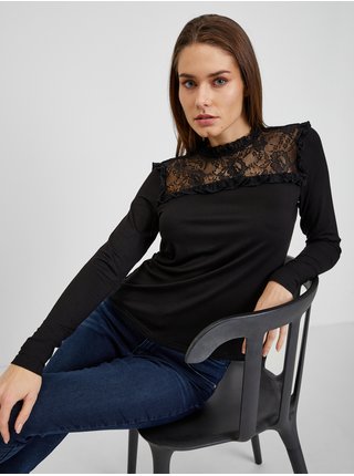 Černé dámské tričko s krajkovým detailem ORSAY  