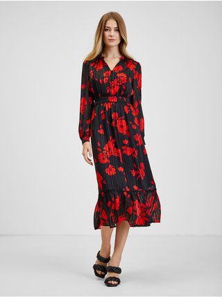 Červeno-černé dámské květované šaty ORSAY 