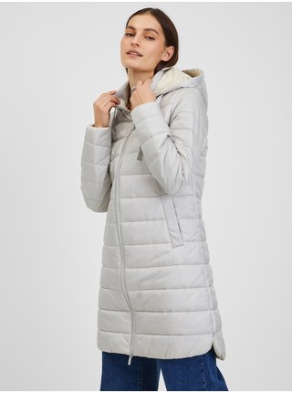 Světle šedý dámský zimní prošívaný kabát ORSAY 