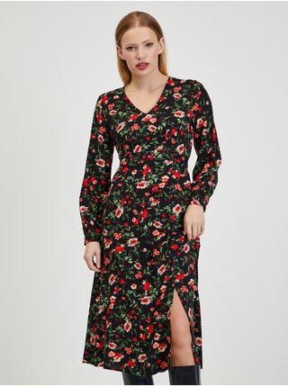 Červeno-černé dámské květované šaty ORSAY  