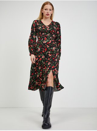 Červeno-černé dámské květované šaty ORSAY  
